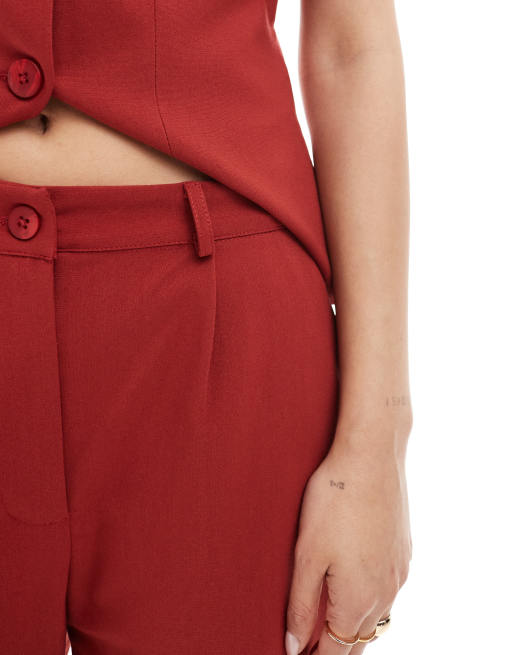 Miss Selfridge tailored straight leg pants in cherry red - part of a set, 4 of 5