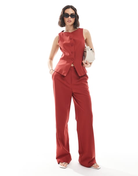 Miss Selfridge tailored straight leg trouser co-ord in cherry red - view 1