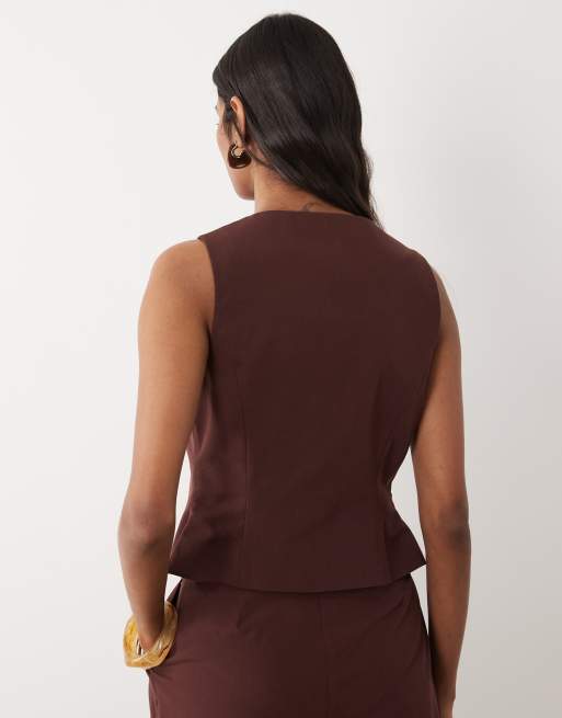 Miss Selfridge tailored tie front top co-ord in chocolate, 4 of 4