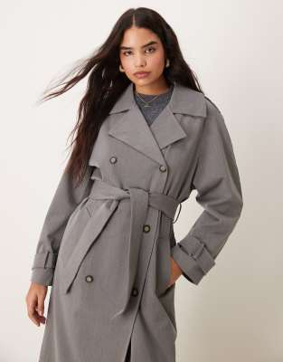 tailored trench coat in charcoal gray