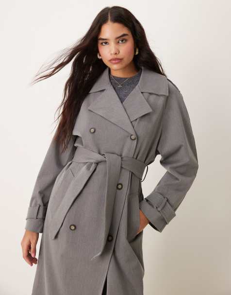 Miss Selfridge tailored trench coat in charcoal gray - view 1