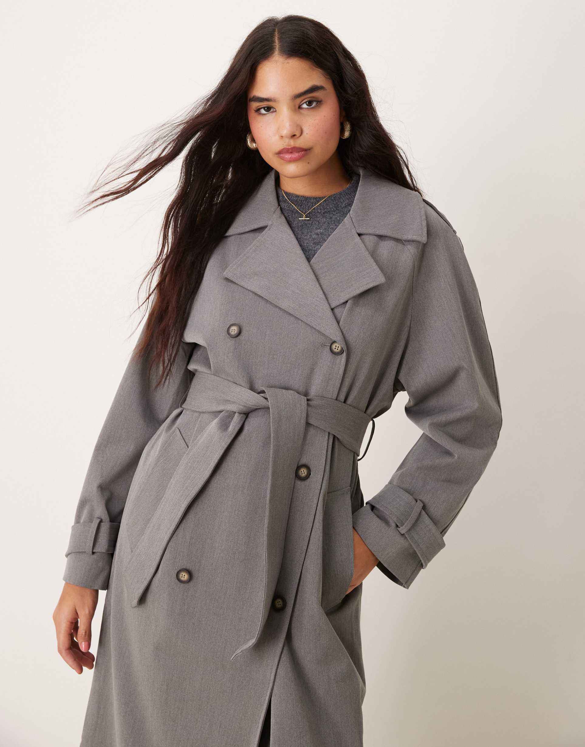 miss selfridge tailored trench coat in charcoal gray