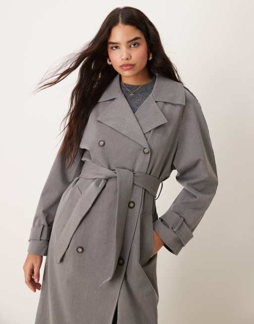 Miss Selfridge Tailored Trench Coat in Charcoal Gray