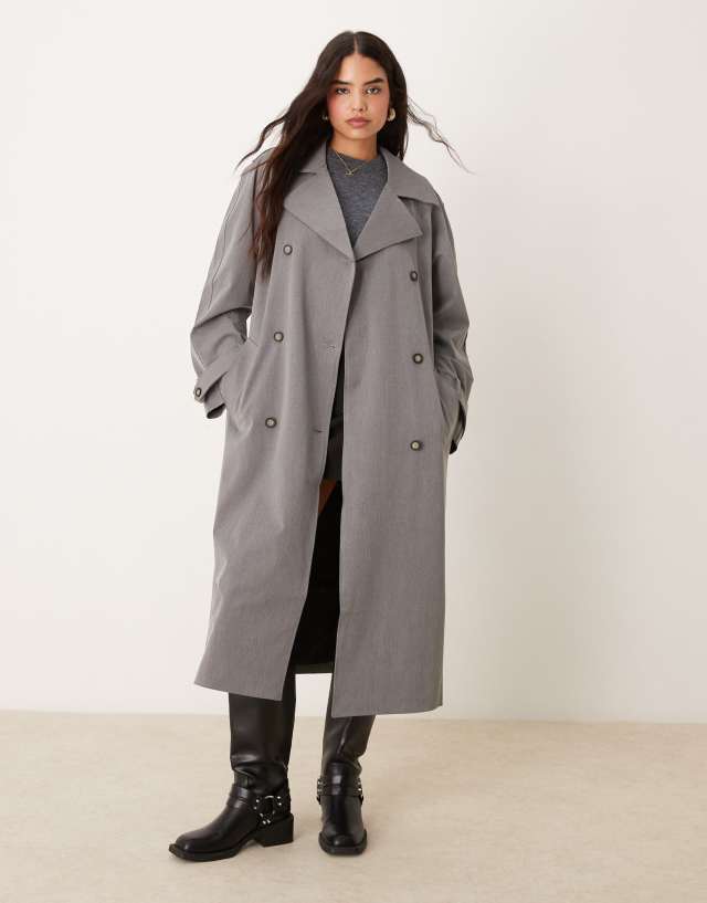 Miss Selfridge tailored trench coat in charcoal gray | ASOS