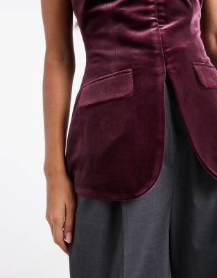 Miss Selfridge Tailored Velvet Bandeau Top In Purple