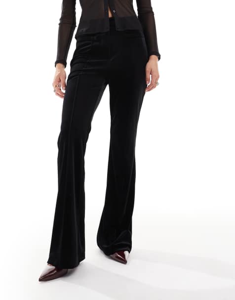 Miss Selfridge tailored velvet kick flare pants in black - view 1