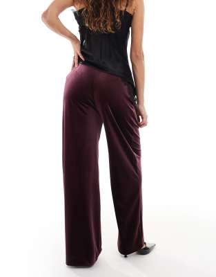 Miss Selfridge Tailored Velvet Wide Leg Pants In Red