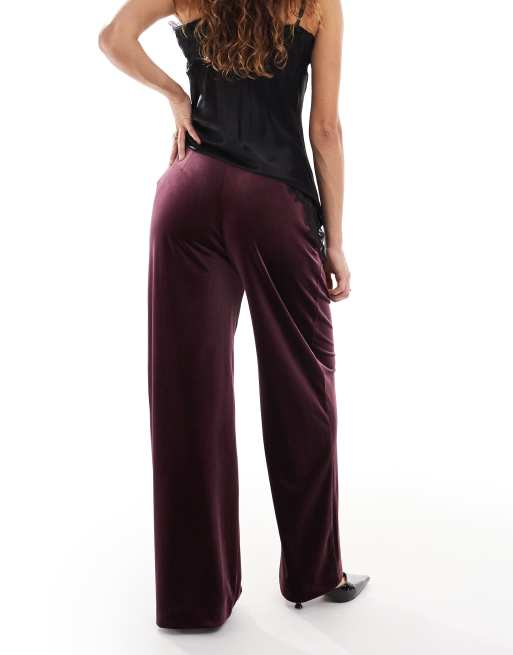 Miss Selfridge tailored velvet wide leg pants in berry, 2 of 5