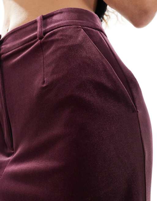 Miss Selfridge tailored velvet wide leg pants in berry, 3 of 5