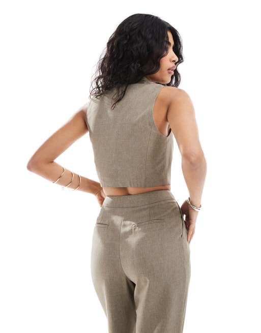 Miss Selfridge tailored vest top in khaki - part of a set, 2 of 4