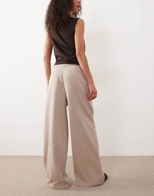 Miss Selfridge tailored wide leg buckle pants in camel pinstripe, 5 of 5