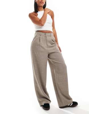 tailored wide leg dad pants in warm gray