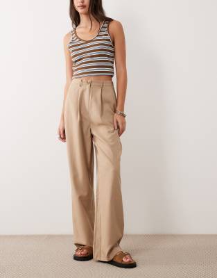 Miss Selfridge Tailored Wide Leg Pants In Neutral