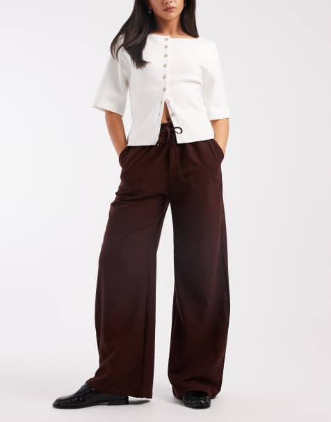 Miss Selfridge tailored wide leg pants in chocolate - view 1