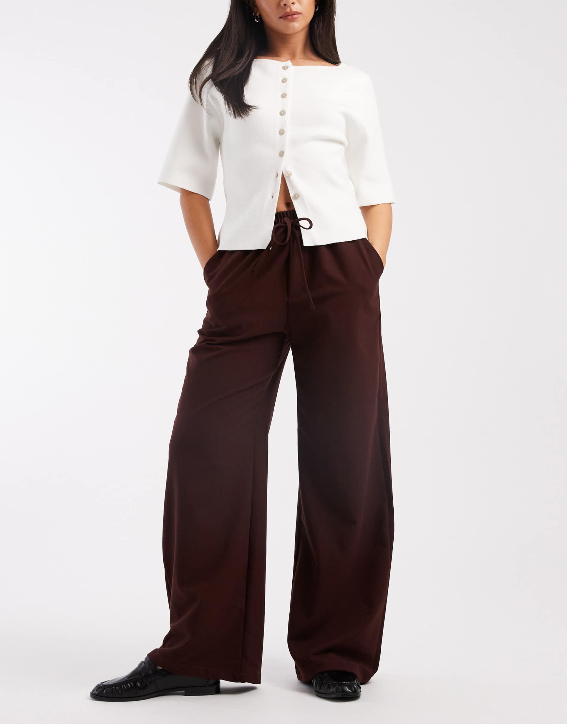 miss selfridge tailored wide leg pants in chocolate