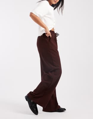 Miss Selfridge Tailored Wide Leg Pants In Brown