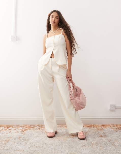Miss Selfridge tailored wide leg pants in cream - part of a set - view 1