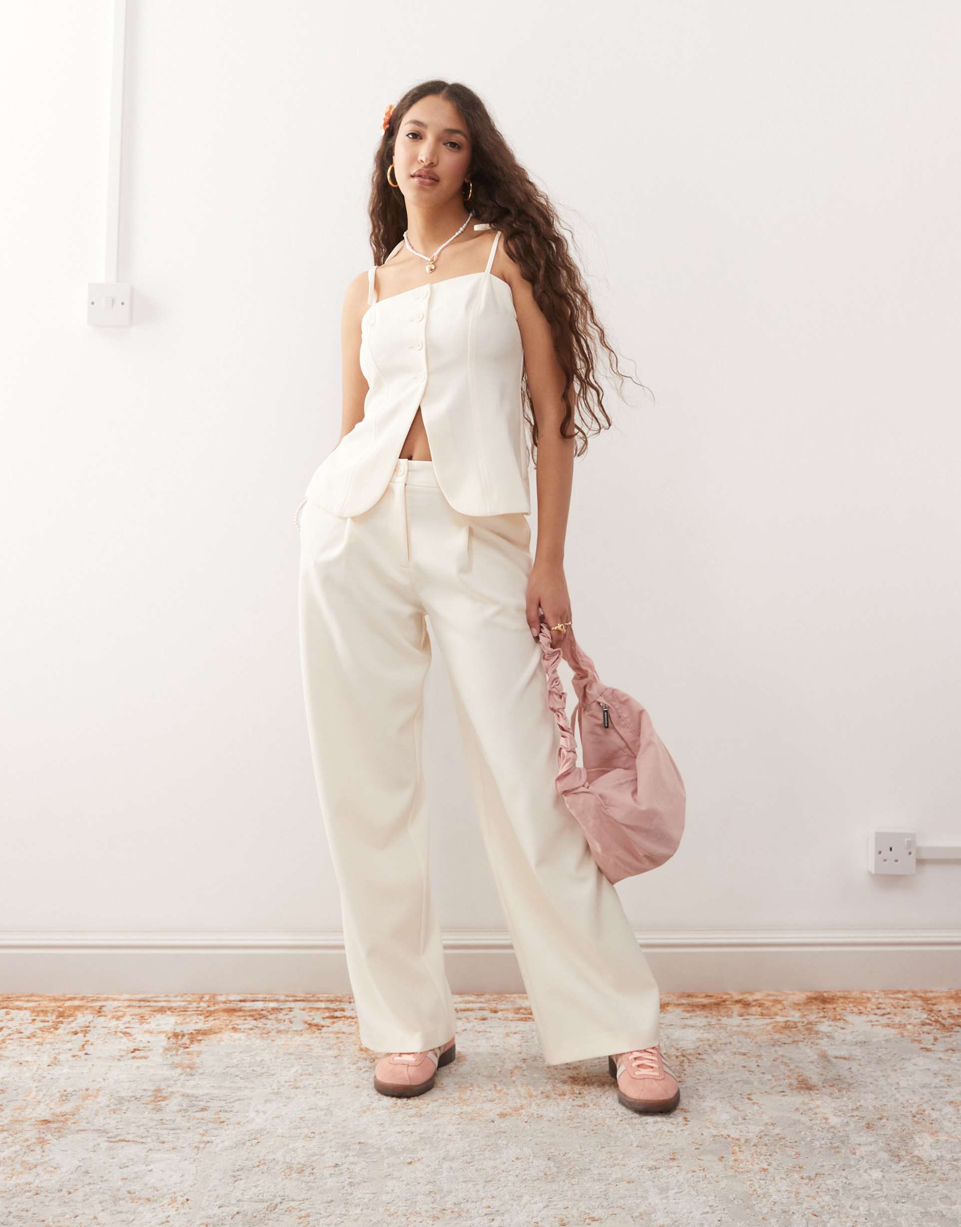 miss selfridge tailored wide leg pants in cream - part of a set