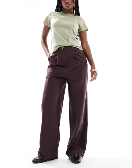 Miss Selfridge tailored wide leg pants in deep plum