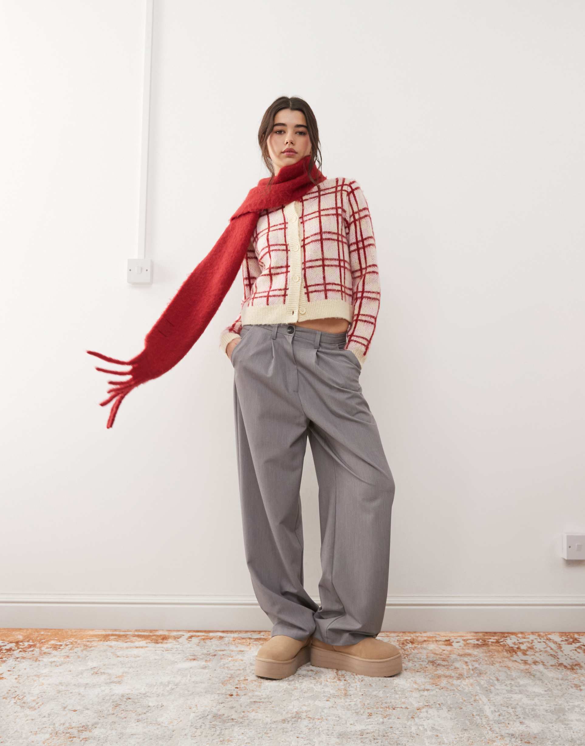 miss selfridge tailored wide leg pants in gray