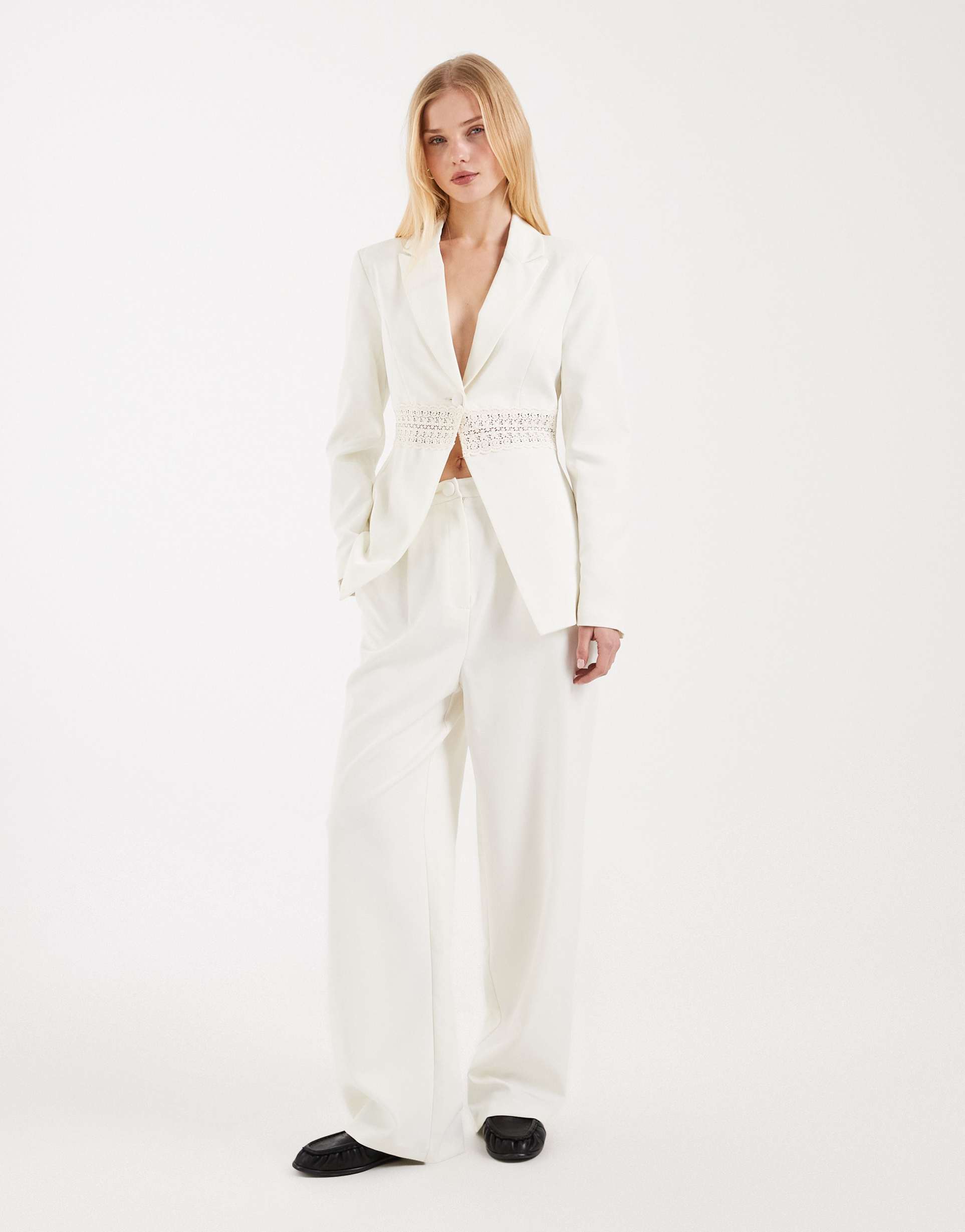 miss selfridge tailored wide leg pants in ivory - part of a set