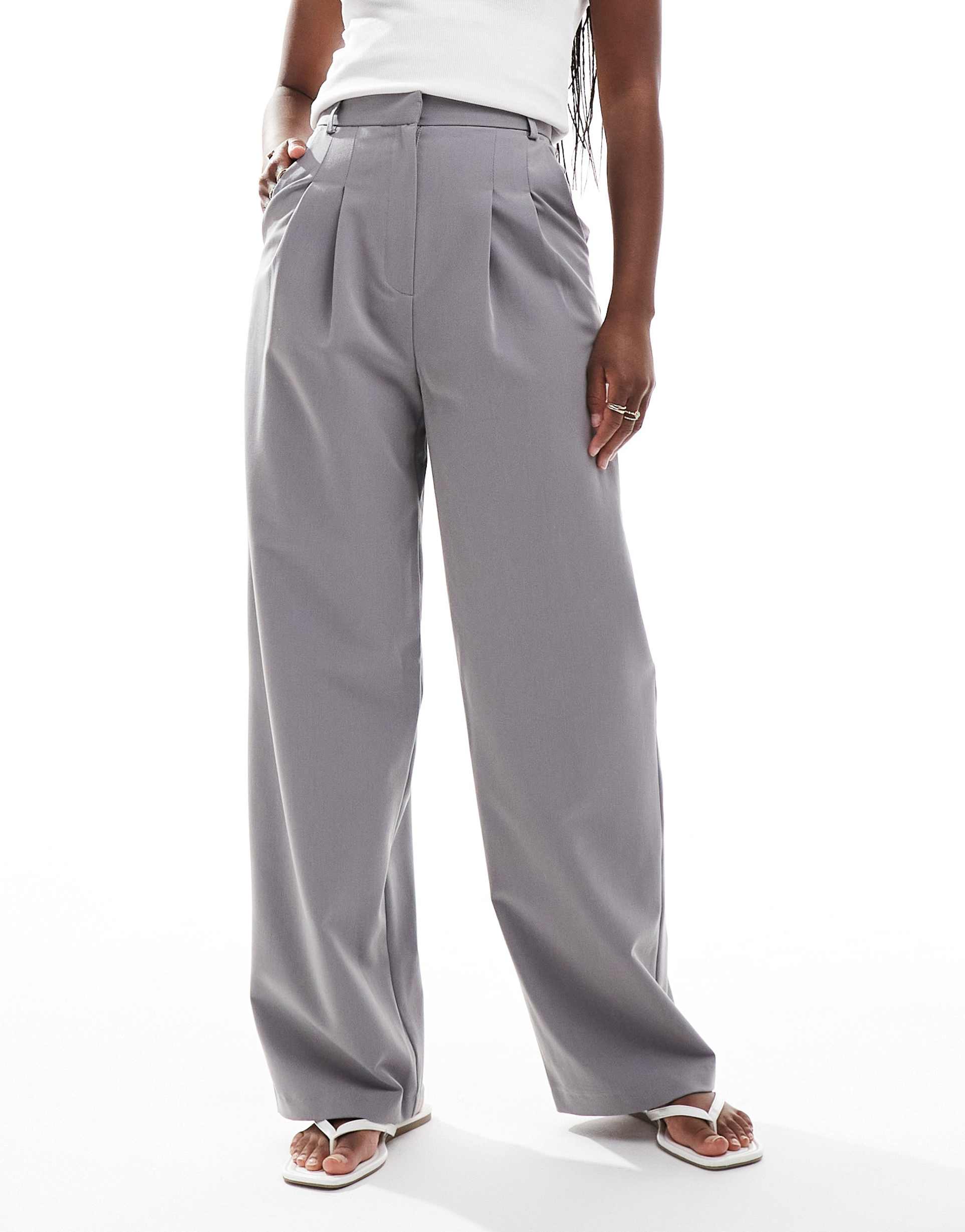 miss selfridge tailored wide leg pants in light gray