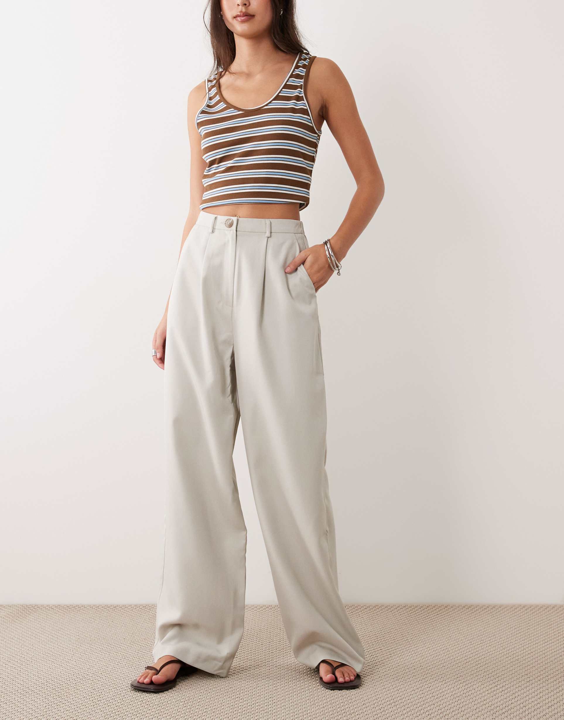 miss selfridge tailored wide leg pants in light gray