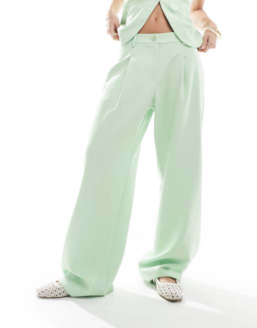 Miss Selfridge tailored wide leg pants in matcha green - part of a set
