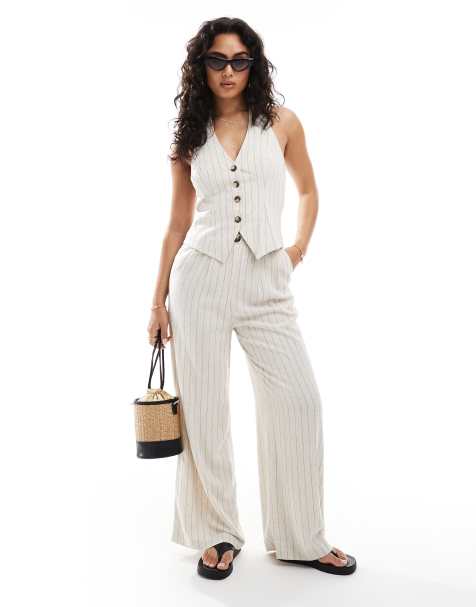 Miss Selfridge tailored wide leg pants in pinstripes - part of a set - view 1