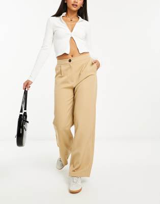 tailored wide leg pants in stone-Neutral