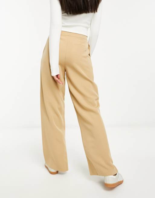 NaaNaa wide leg pants with v-waist detail in khaki