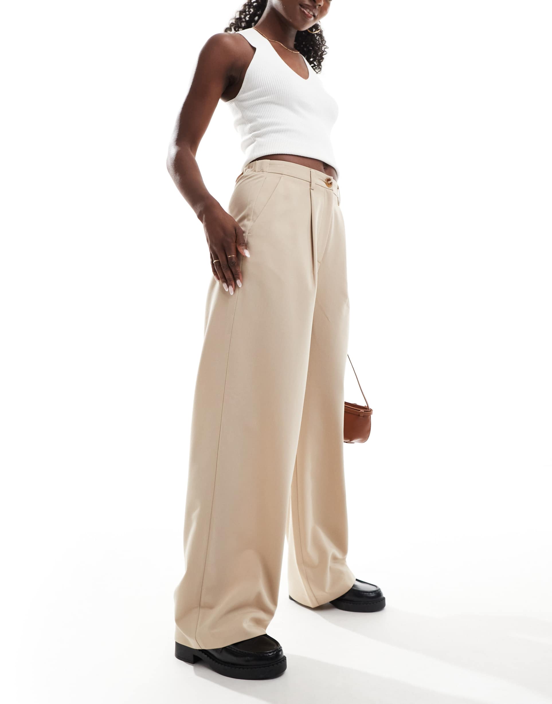 miss selfridge tailored wide leg pants in stone