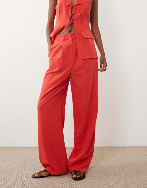 Miss Selfridge tailored wide leg pants in tomato red, 2 of 5