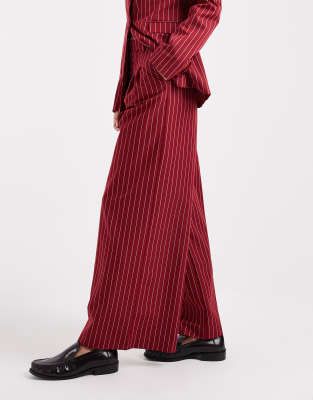 Miss Selfridge Tailored Wide Leg Pinstripe Pants In Red