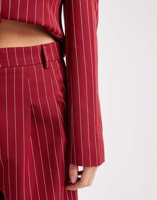 Miss Selfridge tailored wide leg pinstripe trouser co-ord in oxblood, 5 of 5
