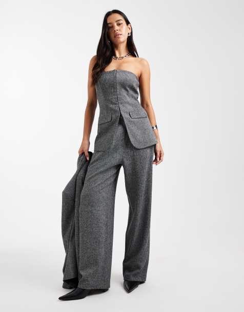 Miss Selfridge tailored wide leg trouser co-ord in salt and pepper