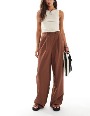 Miss Selfridge Miss Selfridge tailored wide leg trouser in brown-Neutral
