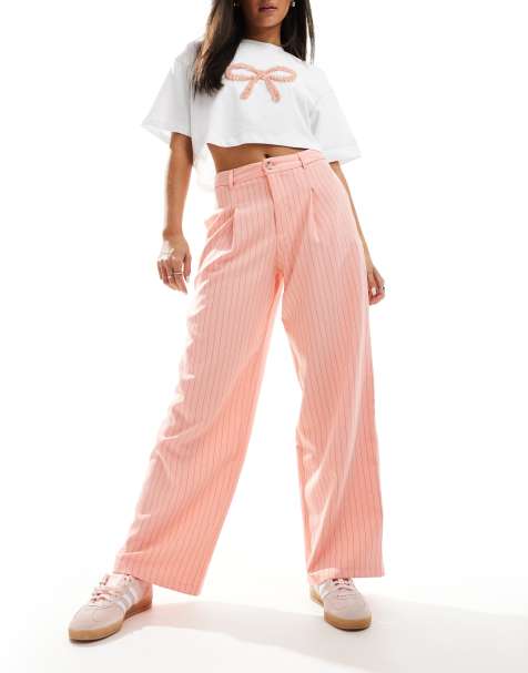 Miss Selfridge tailored wide leg trouser in pink pinstripe - view 1