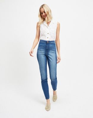 Jeans skinny Miss Selfridge Tall - Steffi - Jean skinny taille super haute - Bleu délavé moyen