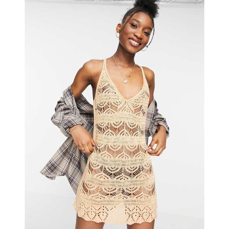 white christmas dresses Ayse Beige Crochet Mini Dress - US 8