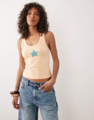 Miss Selfridge Tank Top With Beaded Starfish In Pink
