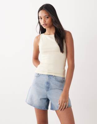 Miss Selfridge tank top with picot trim in buttermilk