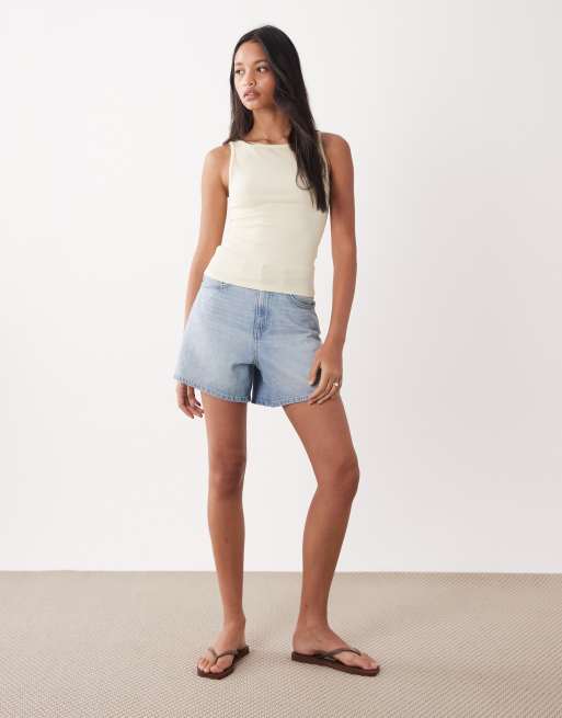 Miss Selfridge tank top with picot trim in buttermilk, 2 of 4