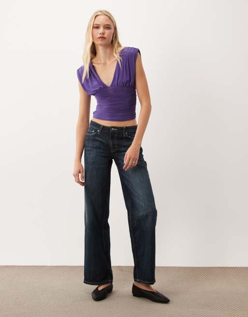 Miss Selfridge Tanktop mit V-Ausschnitt und Raffungen in Lila, 2 von 4