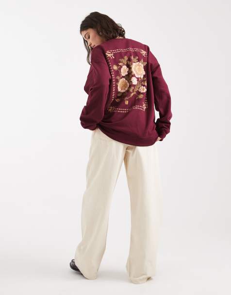 Miss Selfridge tapestry back print sweatshirt in plum - view 1