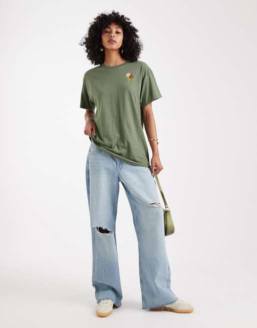 Miss Selfridge tapestry floral graphic T-shirt in olive, 4 of 4
