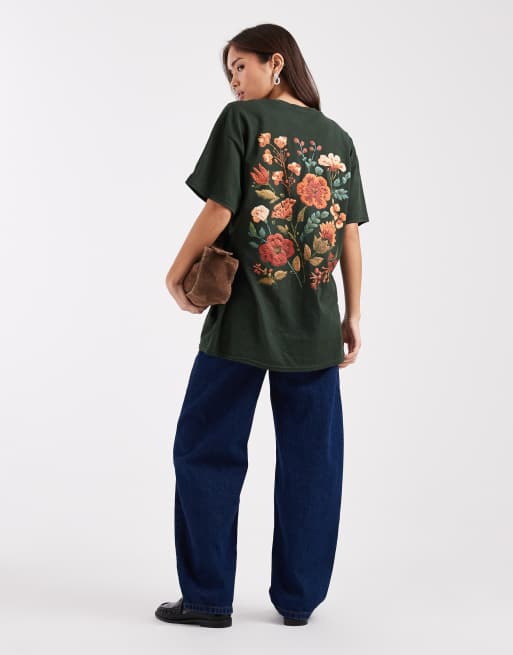 Miss Selfridge tapestry floral t-shirt in olive, 3 of 4