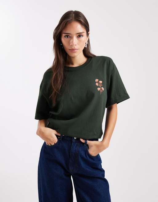 Miss Selfridge tapestry floral t-shirt in olive, 4 of 4