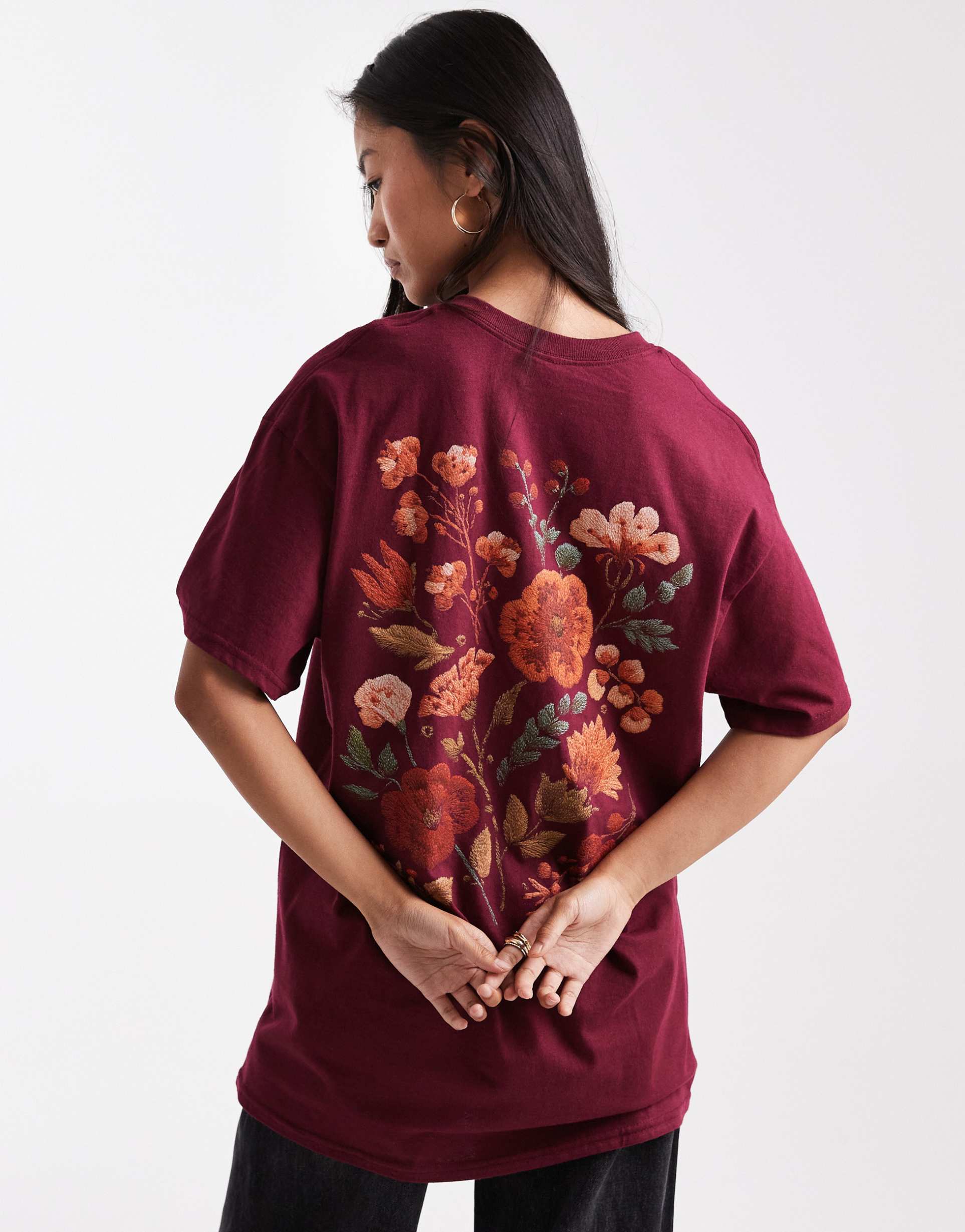 miss selfridge tapestry floral t-shirt in plum