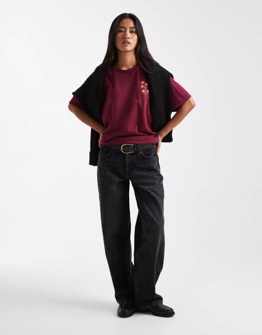 Miss Selfridge tapestry floral t-shirt in plum